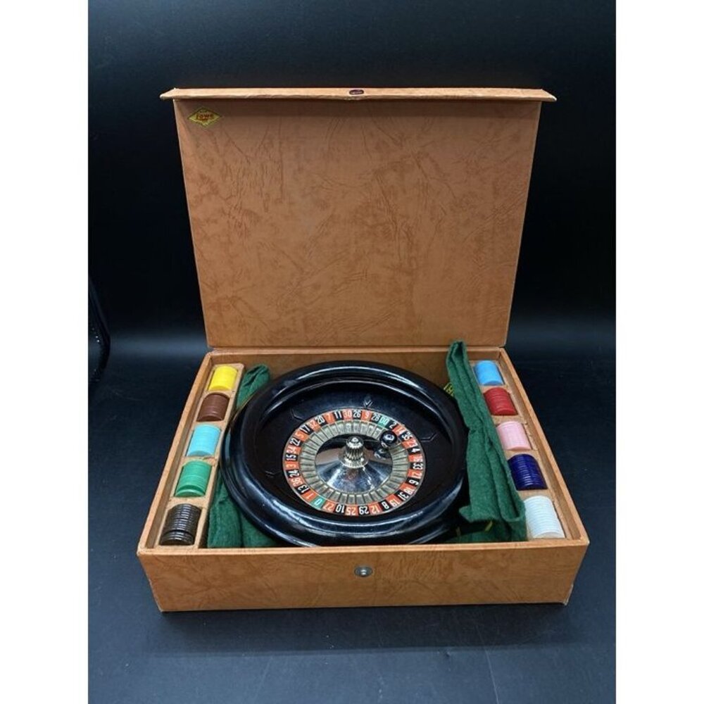 Bakelite Mini Roulette Wheel 8" Case Chips ES Lowe READ